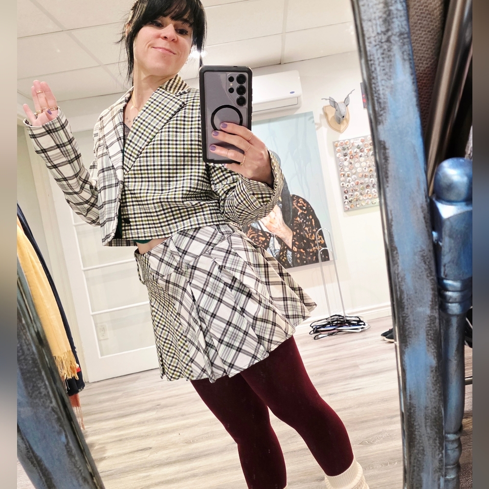 Forever 21 Set Blazer And Skirt Checkered Top, Size XS and Small
